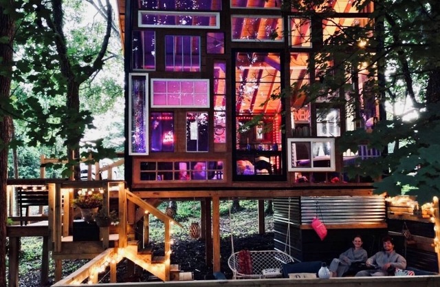 Treehouse with Wall of Windows#Love#Waterfalls#OutdoorMovieNight#TNStateParks