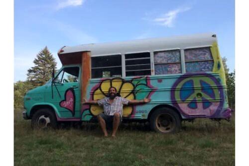 Vintage Short Bus Vacation Rental Nestled in the Forest near North Conway, New Hampshire