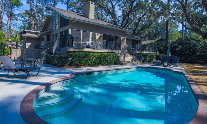 Heritage Woods House | 10 Min Walk to Beach; Private, Heatable Pool in Secluded Backyard; Fabulous Kids' Bunk Room!