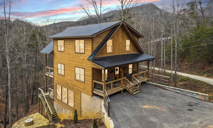 Sevierville Cabin | 2 Bedroom Cabin with Indoor Pool, Game Room, Fire Pit + Mountain View!