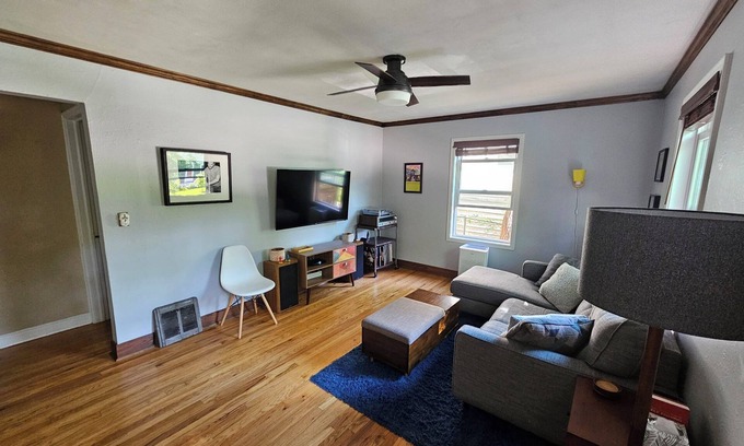 Morton Meadows House | 2-bedroom home w/deck, private backyard, and outdoor fireplace.