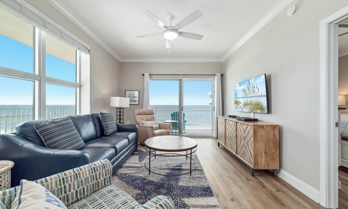 Gulf Shores Condo | 2BR Beachfront Corner Unit, Panoramic Gulf Views, Indoor/Outdoor Pool, Hot Tub