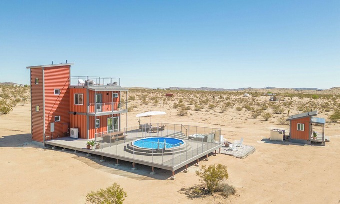 Joshua Tree Apartment | 3-Story Container Home Pool Hot Tub Terrace
