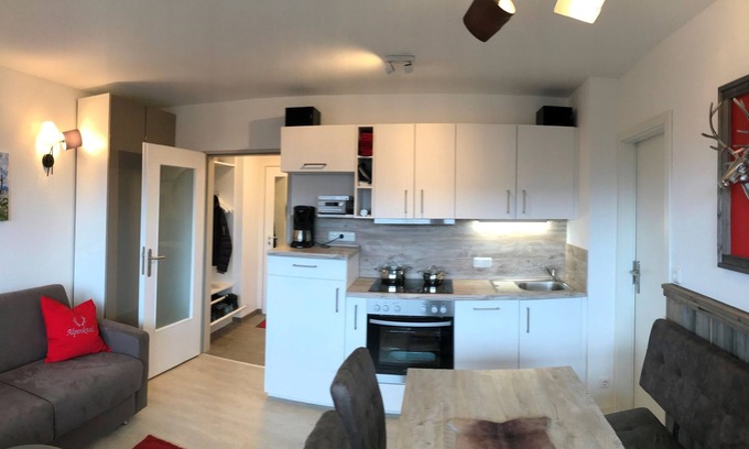 Ettenhausen Apartment | AlpenKastl for 1-3 persons 40 square meters, living room/kitchen, bedroom, shower/WC, balcony, WLAN
