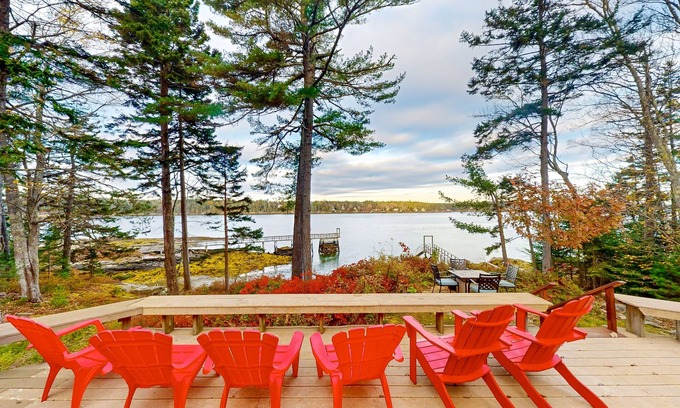 West Bath House | Amazing waterfront home with private deck, views, private dock, & fireplace