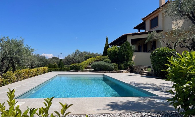 Egira Villa | Ampelos Hillside Villa with Pool and Amazing View of the Corinthian Golf