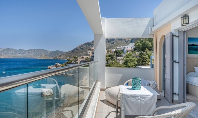 Massouri Apartment | Apartment 'Athena' with Sea View Terrace, Private Terrace, Wi-Fi and Air Conditioning