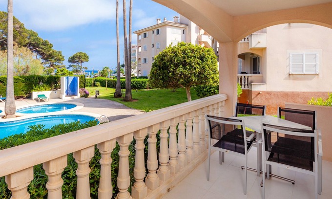 Canyamel Apartment | Apartment 'Oro del Mar IV 01' with Shared Pool, Shared Garden and Wi-Fi