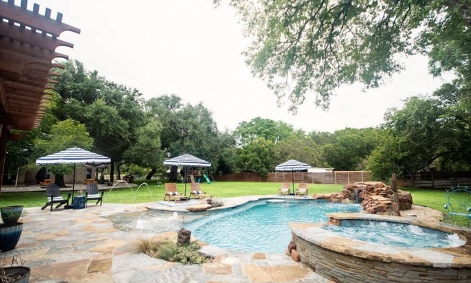 Onion Creek Meadows House | Austin Getaway! Private Pool, Playscape, Firepit, & more!