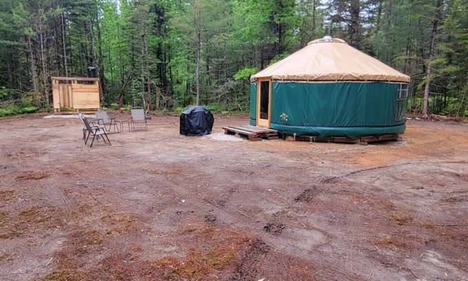 Brownfield RV Rental | Ava Jade yurt nestled in the woods of Brownfield, Maine