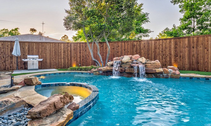 Far North Dallas House | Backyard Heated Pool, Hot Tub and Waterfall