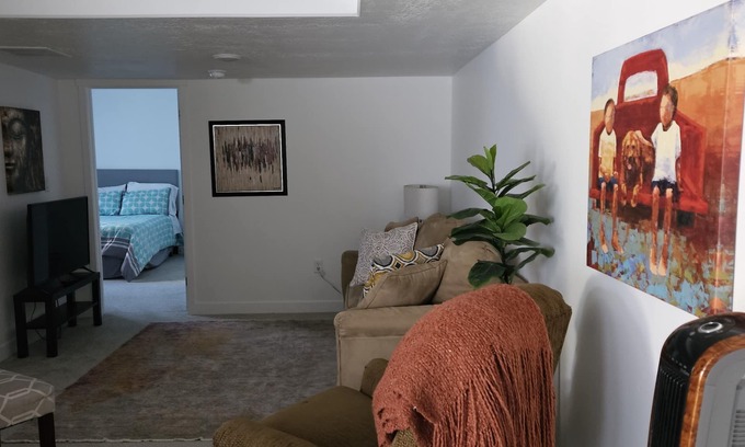 Midvale Apartment | Basement in Salt Lake City dining and living room accommodation for 3 people