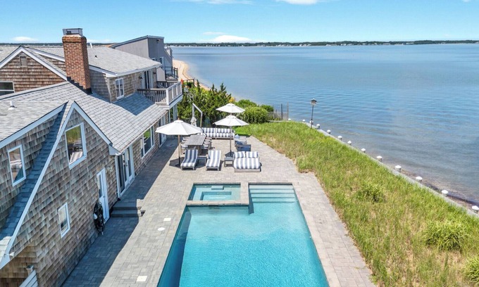 Hampton Bays House | Bayfront Luxury Retreat with Heated Pool, Private Beach, and Sweeping Water.