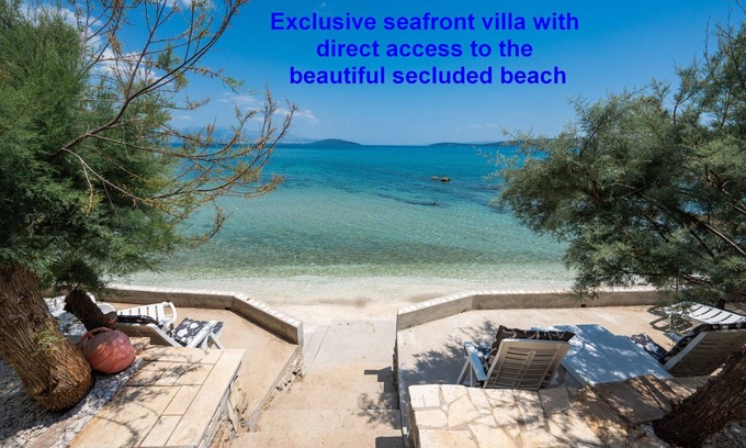 Trogir Villa | Beachfront villa Mihovil with direct beach access, garden, pool and mooring
