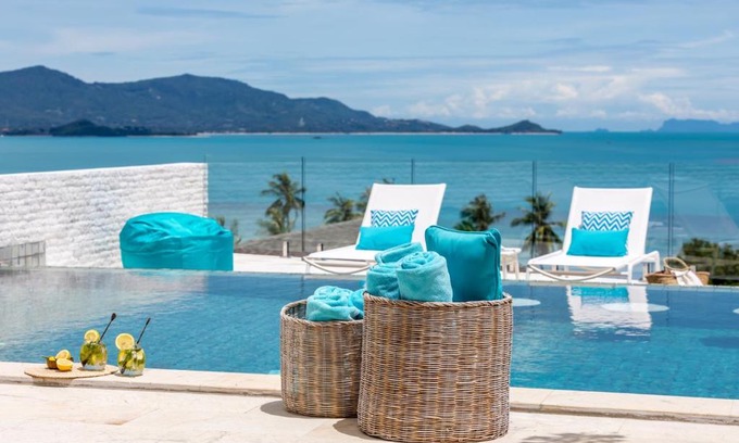 Moo 5 Villa | BEACHSIDE VILLA - LATITUDE 9 - at BAYSIDE LUXURY VILLAS Samrong Bay Beach, 3 BED 4 BATH, SEA and SUNSET VIEWS, only 200m walk to the Beach