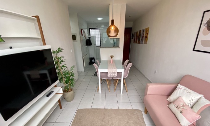 Jatiuca Apartment | Beautiful Bedroom and Living Room, one block from the beach and overlooking the sea!