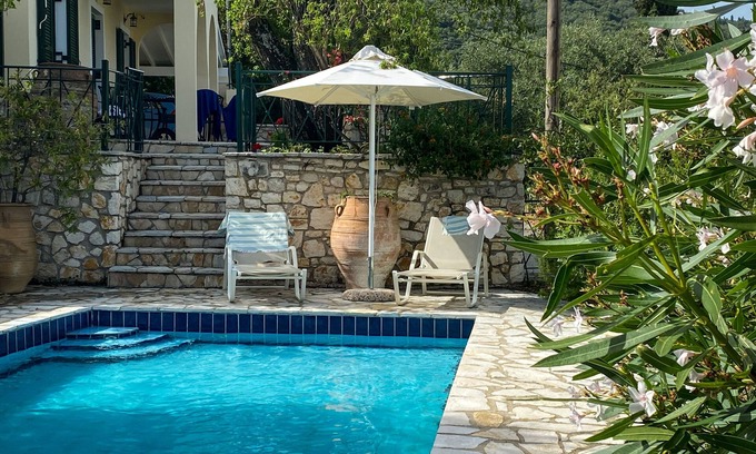 Kentroma Villa | Beautiful Villa, short walk to Agni Beach, heated pool with stunning views