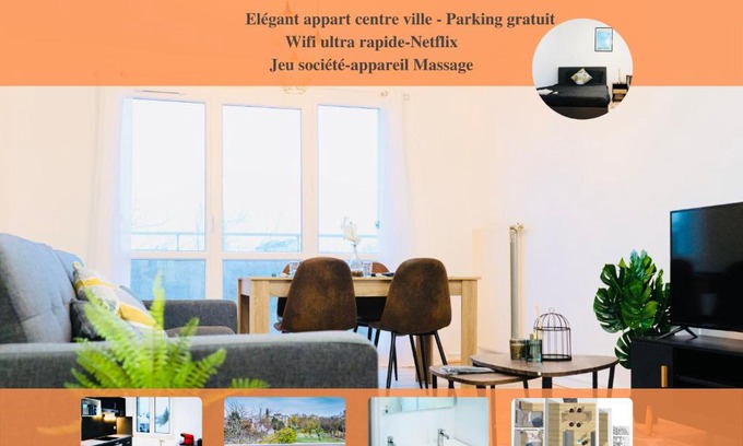 Troyes Apartment | Bella Luna II - Elégant appartement centre ville - Parking gratuit - Wifi ultra rapide-Appareil Massage-Netflix-Jeu société