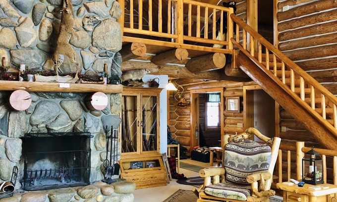 Central Lake Cabin | Bellaire Overlook Log Home on Beautiful 40 Acres with sunset views