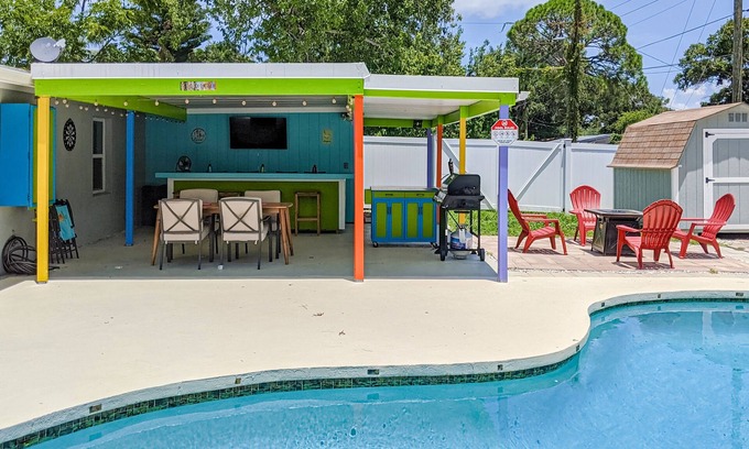 Pinellas Park House | Bright Home with Private Pool, High-Speed WiFi, Firepit, Outdoor Bar, and Grill
