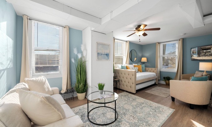 Lake Geneva Apartment | Broad Street Suite 1 |Parking Available |Downton |Walkable |Above Restaurant | King & Queen Bedroom