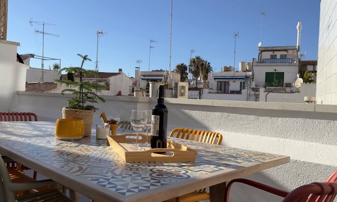 Vallpineda Apartment | Charming Beachside Penthouse in Historic Sitges -Big Terrace & Private Solarium!