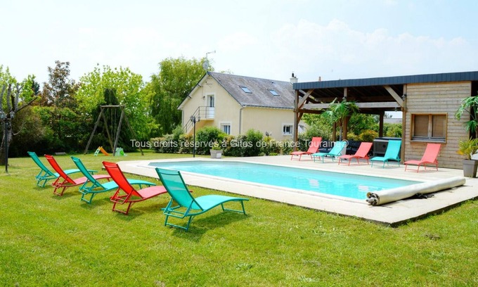 Saint-Paterne-Racan Cottage | Charming Restored Home with Heated Pool, Spa, Garden & Playground