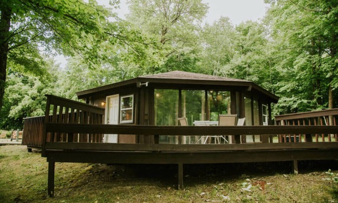 Puposky Cabin | Charming Up North Octagon Cabin - Private Beach & Resort Amenities
