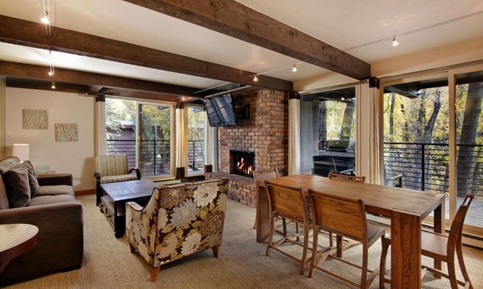 Aspen House | Chateau Roaring Fork Unit 3, Condo with Deck and River Views, 4 Blocks from Downtown Aspen