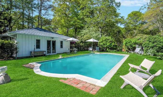 Shelter Island Heights House | Chic Coastal Farmhouse with Private Pool, Steps from the Water Your.