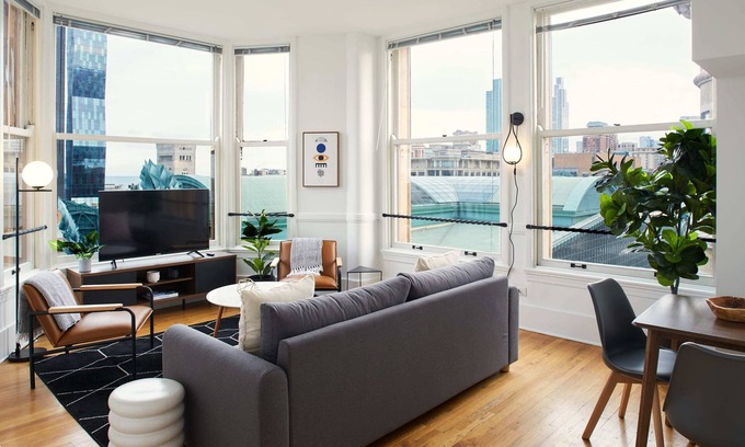 The Loop Apartment | Chic Corner 2BR in the Loop | City & Lake Views