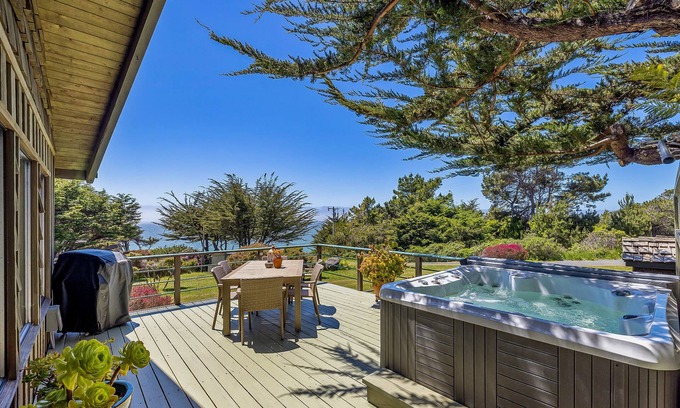 Timber Cove House | Coastal cliffside hideaway with yard, hot tub, & wood fireplace - dog-friendly