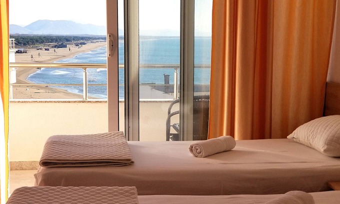 Gjerana Hotel | Comfy twin room with separated beds, double sofa bed - sea view balcony