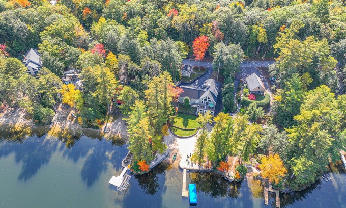 Windham House | Contemporary lake escape with hot tub, swim dock, firepit, & Ping-Pong