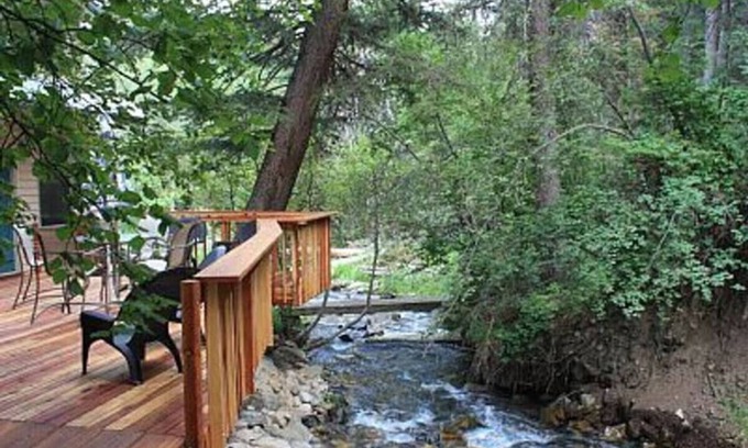Sundance Cottage | Cottage On The Stream Sundance, Utah Hot tub Sunny kitchen Decks Wood stove Mountain Cabins Utah