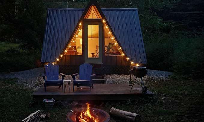 Keene Cabin | Cozy A-frame cabin surrounded by trees in Keene