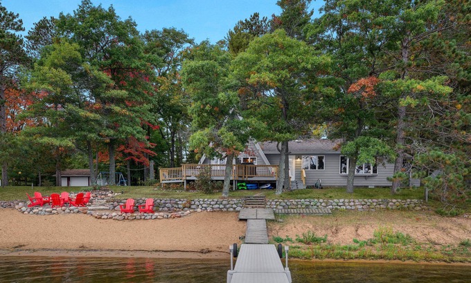 Stone Lake Cabin | Cozy family-friendly A-frame on sandy beachfront - dogs welcome!