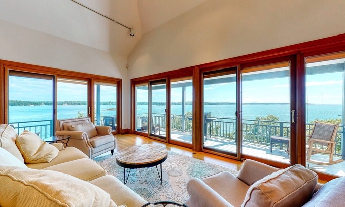 Isle of Springs House | Delightful oceanfront home with amazing views, wrap-around deck & two fireplaces