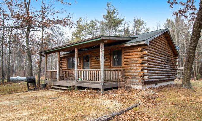 New Lisbon Cabin | Dog-friendly cabin with gas fireplace, firepit, porch, & shared pond access