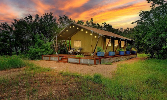 Hays County Condo | Dripping Springs Homestead - Safari Tent + Recreational Pavilion