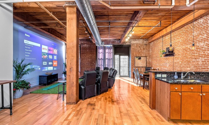 Downtown West Apartment | DWTN Loft✦160" Theater Screen✦Walk to Attractions✦Private Balcony