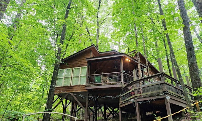 Monteagle Cabin | Eagle Treehouse Getaway with Hot Tub, Gas Fireplace, and Outdoor Firepit!