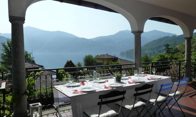 Brusimpiano Condo | Elegant domicile with lake view, terrace, garden, private beach of the community