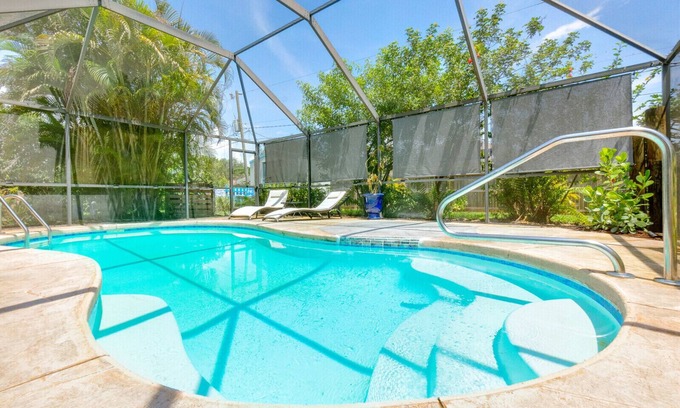 Palm Bay House | Elegant Space Coast Private Pool Home w/Garden, Fire Pit, and Billiard Room