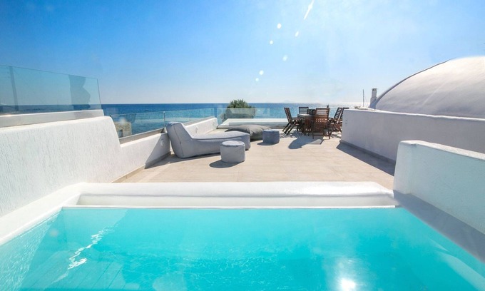 Exomytis Villa | Elite Santorini Villa | Aegean Melody Suites | 3 Bedroom | Outdoor Jacuzzi |.
