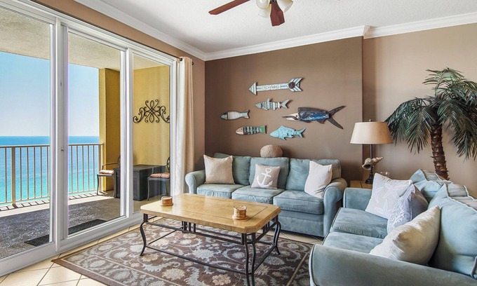 West Panama City Beach Condo | Emerald Isle 2206 - Front row beach chairs included! Assigned parking!