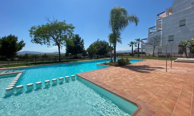Alhama de Murcia Apartment | Apartment 'Luxe with Beautiful View' with Mountain View, Pool, Terrace & Garden