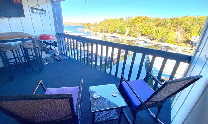 Osage Beach Condo | F Lakefront Condo Remolded Boat Slip, Patio Views, Sleeps 4, Pool, Kitchen WI-FI
