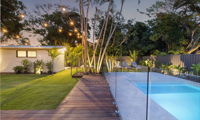 Suffolk Park House | Family Retreat - Architect design home with mineral pool and outdoor fireplace