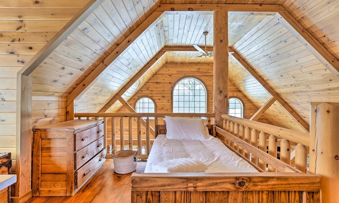 Mt Cobb Villa | Fire Pit & Game Room: Waterfront Poconos Cabin